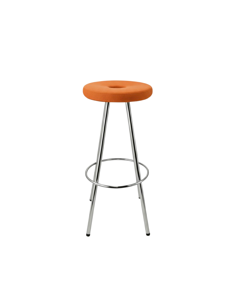 Used Martela stool/bar stool orange, upholstered seat, chrome legs