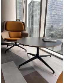 Used Round Coffee Table, Black, 85 cm Diameter, Metal Leg
