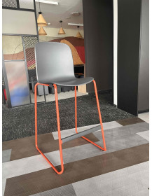Used Cavatino Steelcase Bar Stool, Gray Seat, Orange Legs, 75 cm