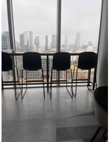Used Cavatino Steelcase Bar Stool, Gray Seat, Orange Legs, 75 cm