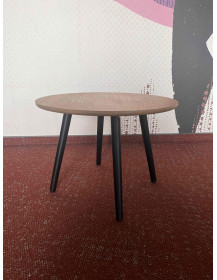 Used Small Round Table – Four Legs, Black, Wood-Colored Top