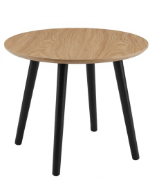 Used Small Round Table – Four Legs, Black, Wood-Colored Top