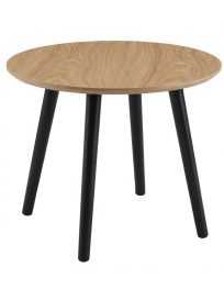 Used Small Round Table – Four Legs, Black, Wood-Colored Top