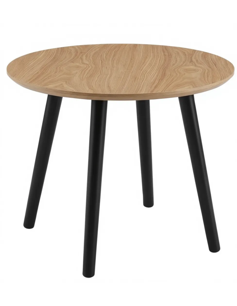 Used Small Round Table – Four Legs, Black, Wood-Colored Top