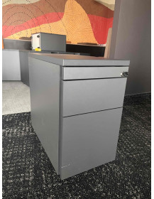 Used Gray Mobile Pedestal – Black Wheels
