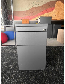 Used Gray Mobile Pedestal – Black Wheels
