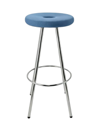 Used Martela stool/bar stool blue, upholstered seat, chrome legs