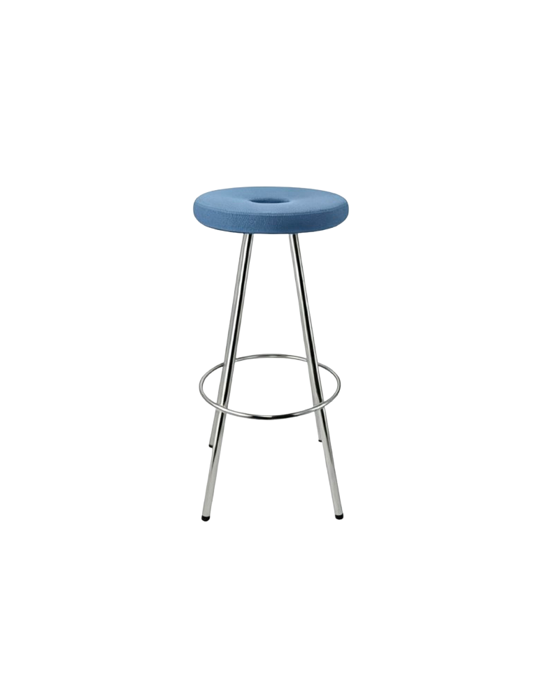 Used Martela stool/bar stool blue, upholstered seat, chrome legs