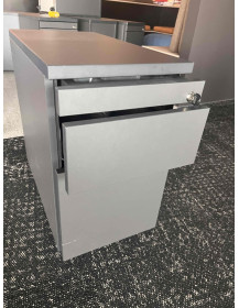 Used Gray Mobile Pedestal – Black Wheels