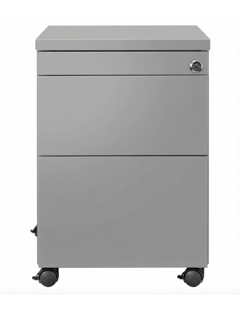 Used Gray Mobile Pedestal – Black Wheels
