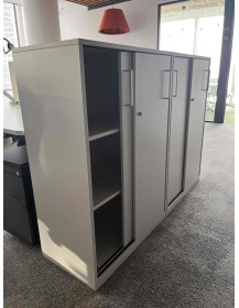 Used Steelcase Low Office Cabinet with Sliding Doors, W 80 cm × D 43 cm × H 117 cm