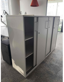 Used Steelcase Low Office Cabinet with Sliding Doors, W 80 cm × D 43 cm × H 117 cm
