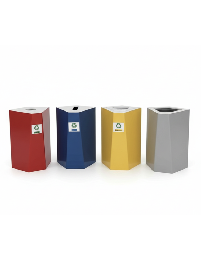 Used set of bins for office waste sorting – 4 colors