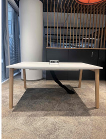 Used White Office Conference Table with Wooden Legs 160 x 120 cm