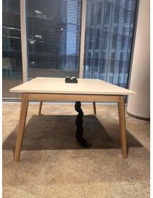 Used White Office Conference Table with Wooden Legs 160 x 120 cm