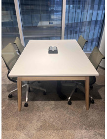 Used White Office Conference Table with Wooden Legs 160 x 120 cm