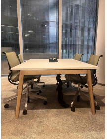 Used White Office Conference Table with Wooden Legs 160 x 120 cm