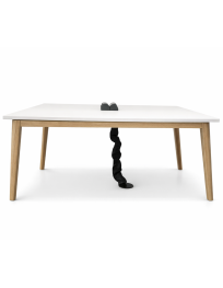 Used White Office Conference Table with Wooden Legs 160 x 120 cm
