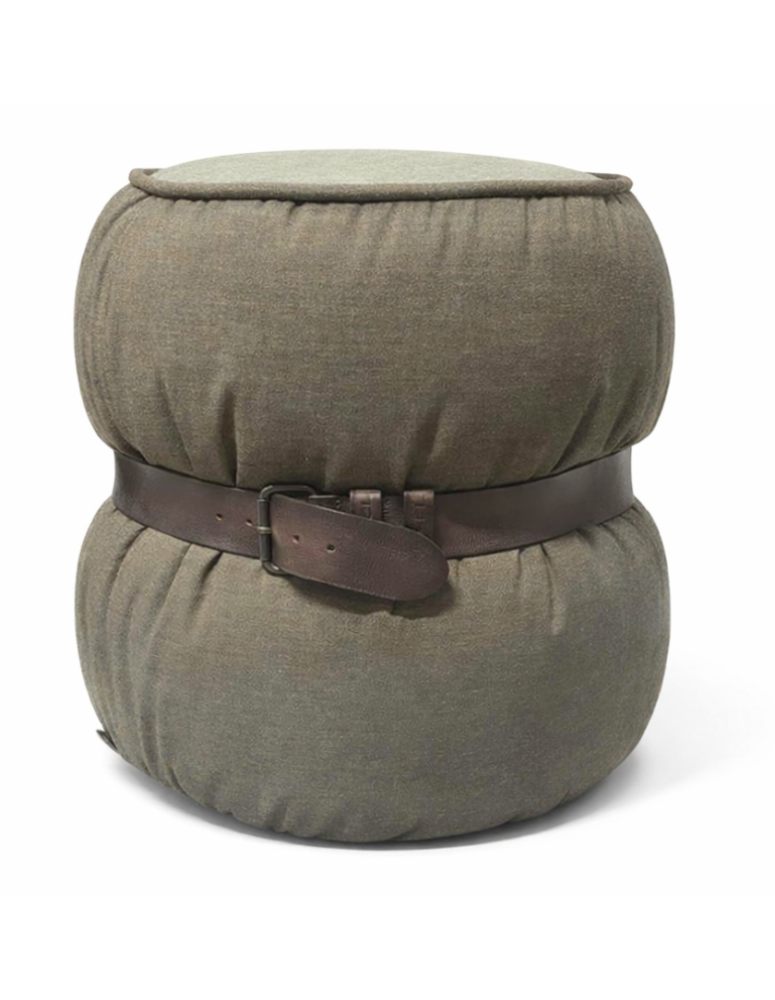 Uzywana-pufa-zielona-Moroso-z-paskiem-skorzanym-Diesel-brazowym-outlet-zerowastedesign-warszawa-meble