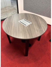 Used Small Round Conference Table with Media Port Dark Wood