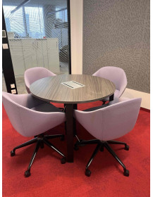 Used Small Round Conference Table with Media Port Dark Wood