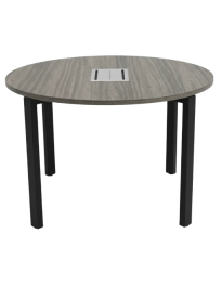 Used Small Round Conference Table with Media Port Dark Wood