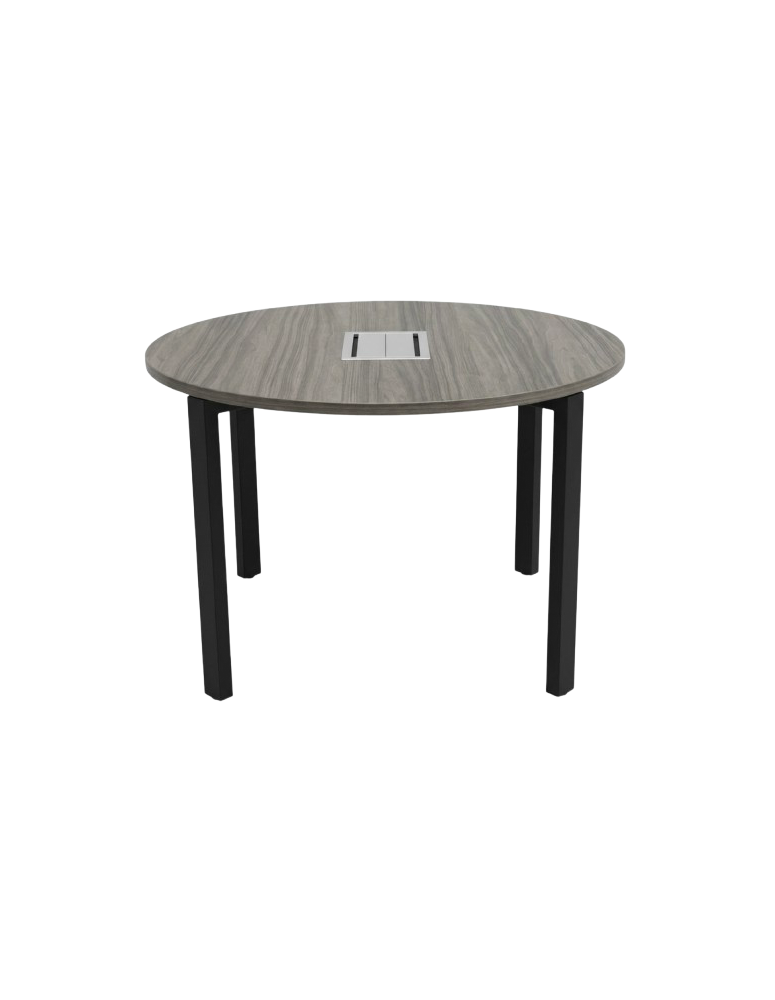 Used Small Round Conference Table with Media Port Dark Wood