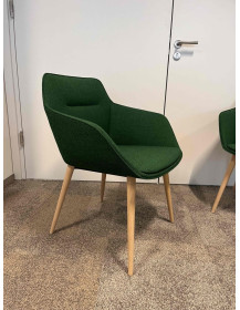 Used Upholstered Kitchen Chair Green with Wooden Legs