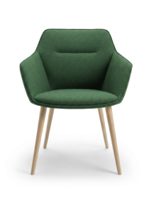 Used Upholstered Kitchen Chair Green with Wooden Legs