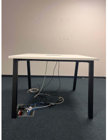 Used Square Conference Table White Top Black Legs with Media Port 80 x 80 cm
