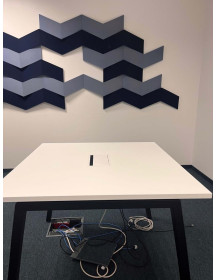 Used Square Conference Table White Top Black Legs with Media Port 80 x 80 cm
