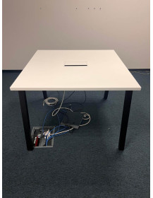 Used Square Conference Table White Top Black Legs with Media Port 80 x 80 cm