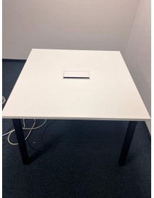 Used Square Conference Table White Top Black Legs with Media Port 80 x 80 cm