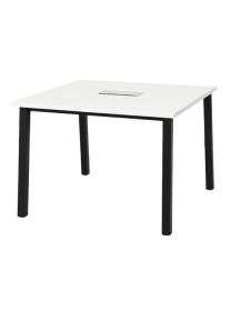 Used Square Conference Table White Top Black Legs with Media Port 80 x 80 cm