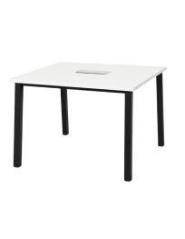 Used Square Conference Table White Top Black Legs with Media Port 80 x 80 cm