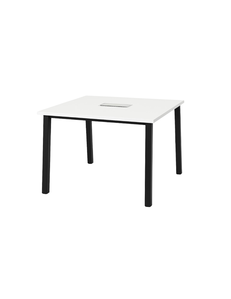Used Square Conference Table White Top Black Legs with Media Port 80 x 80 cm