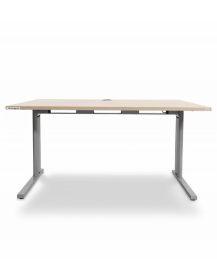 Used desk 140 x 80 cm, height 70 cm, gray metal legs, wood-colored tablet
