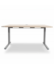 Used desk 140 x 80 cm, height 70 cm, gray metal legs, wood-colored tablet