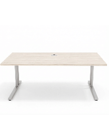 Used desk 140 x 80 cm, height 70 cm, gray metal legs / light top