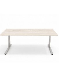 Used desk 140 x 80 cm, height 70 cm, gray metal legs / light top