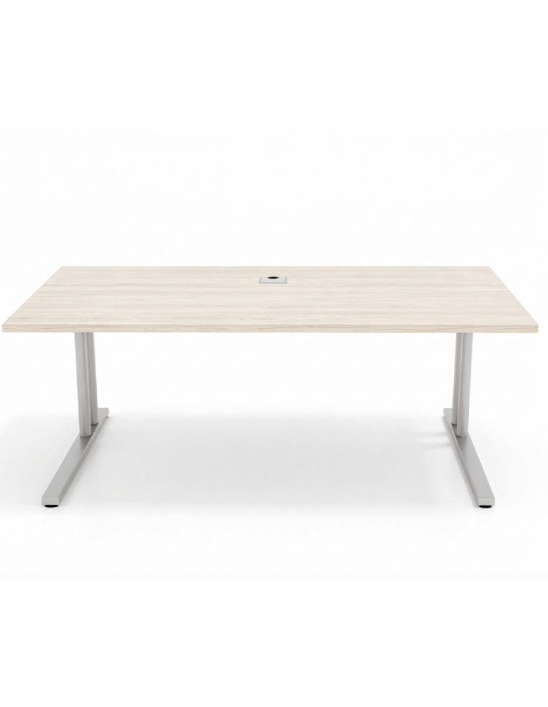 Used desk 140 x 80 cm, height 70 cm, gray metal legs / light top