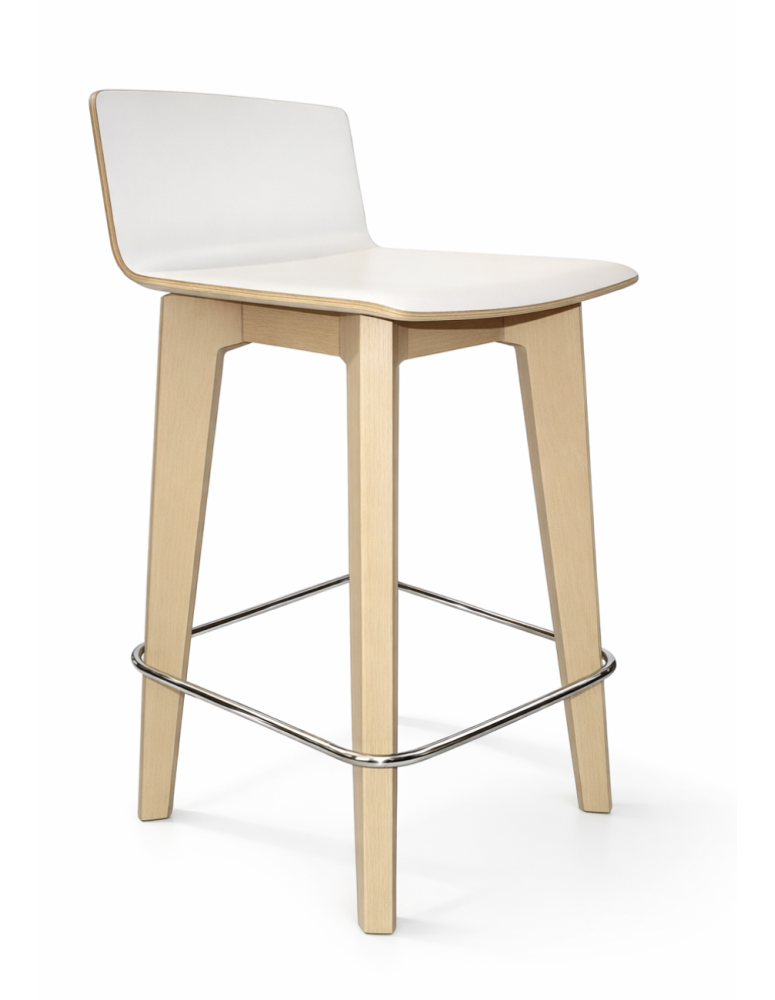 Used Vank Krak barstool, wooden legs, white plywood seat