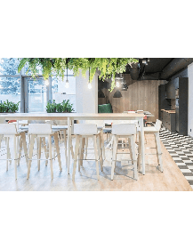 Used Vank Krak barstool, wooden legs, white plywood seat