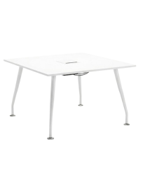 Used Square Conference Table – 100 × 100 cm, White, with Media Port