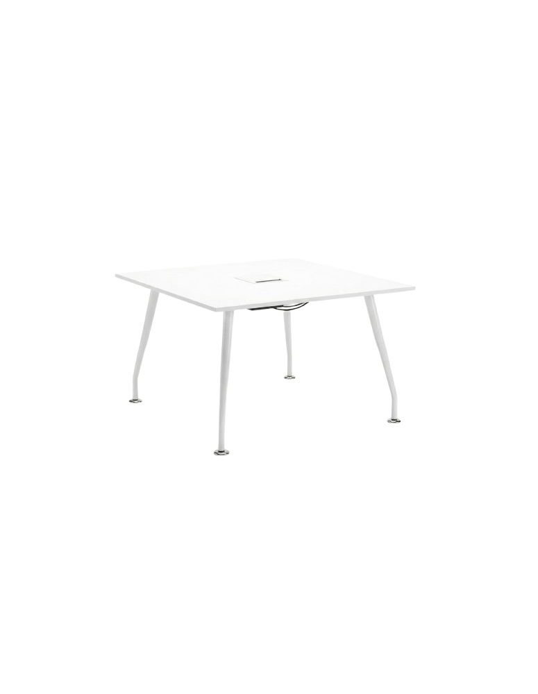 Used Square Conference Table – 100 × 100 cm, White, with Media Port