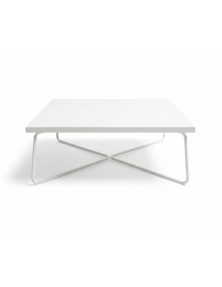 Used square coffee table 90x90 cm, low, white top, metal legs