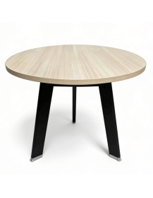 Used Round Table 80 cm – Wood-Effect Top, Black Metal Legs