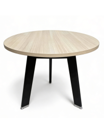 Uzywany-stol-okragly-80cm-drewnopodobny-blat-czarne-metalowe-nogi-zerowastedesign-outlet-meblowy-warszawa