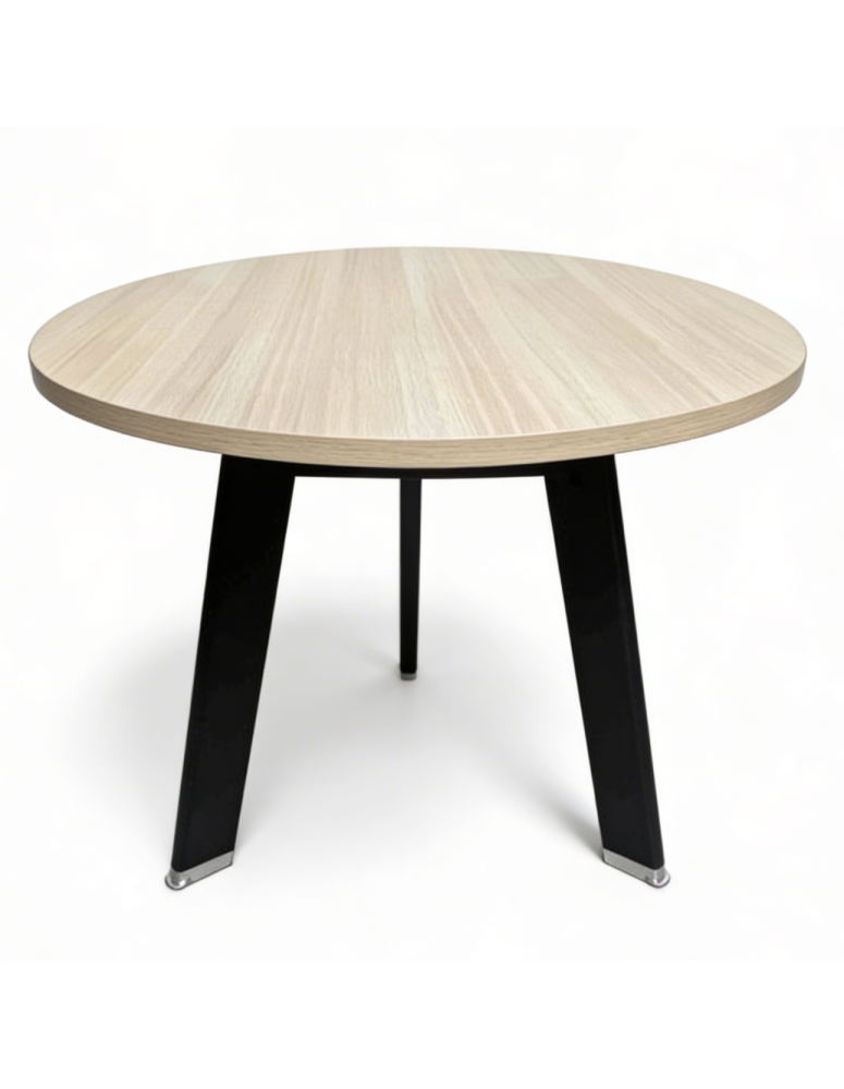 Used Round Table 80 cm – Wood-Effect Top, Black Metal Legs