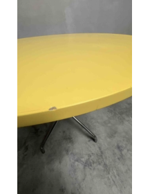 Used Round Coffee Table – Yellow, 75 cm Diameter, Single Silver Leg